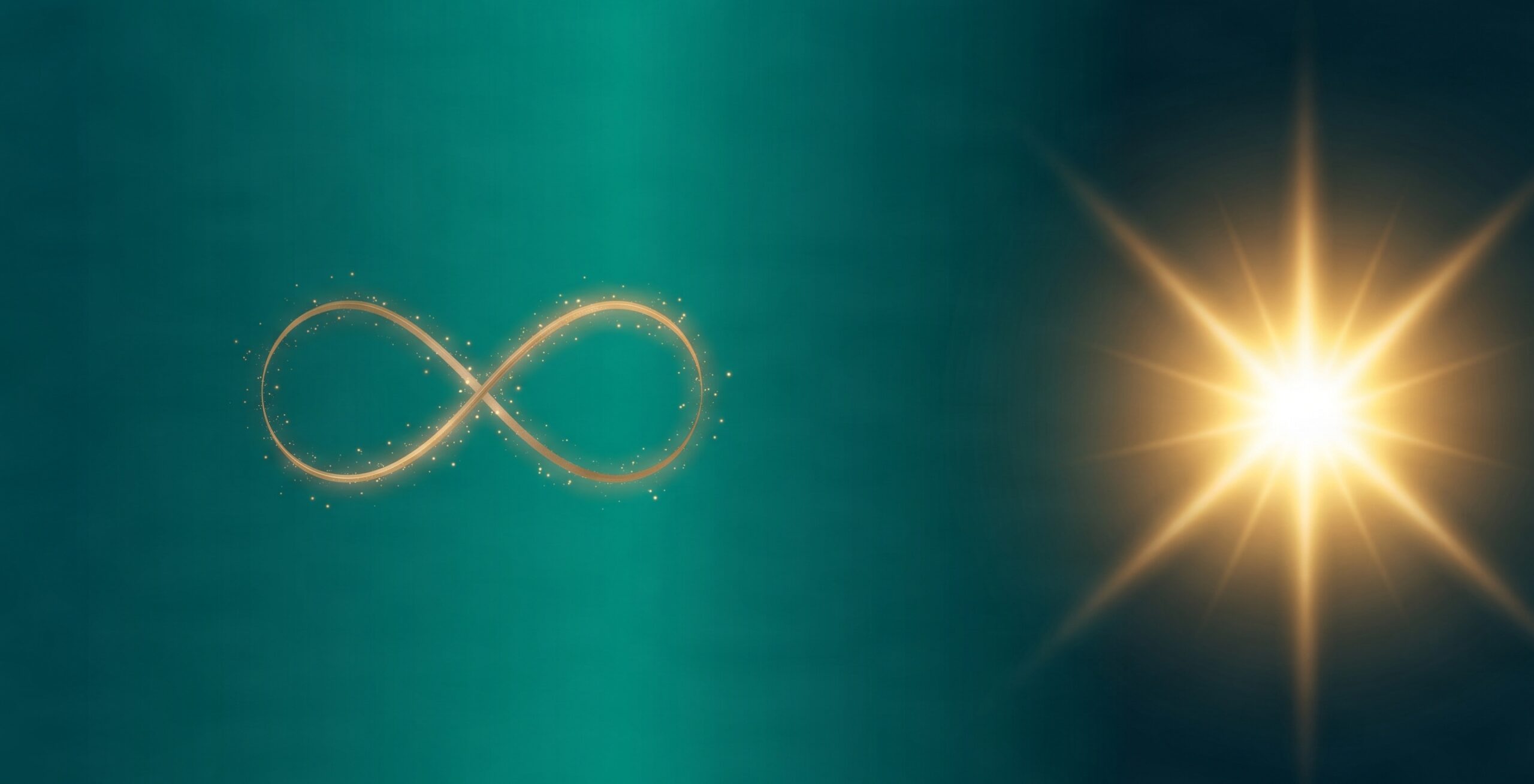 An abstract landscape graphic showing an emerald-teal horizon opening into a brilliant white-gold dawn sunburst, symbolizing heart-mind coherence.