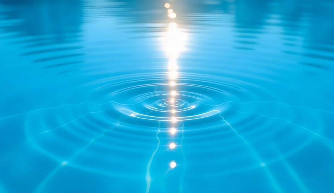 A bright full-width 1200x624 landscape photograph of expanding light ripples on crystalline water, representing the vibration of gratitude multiplying good.
