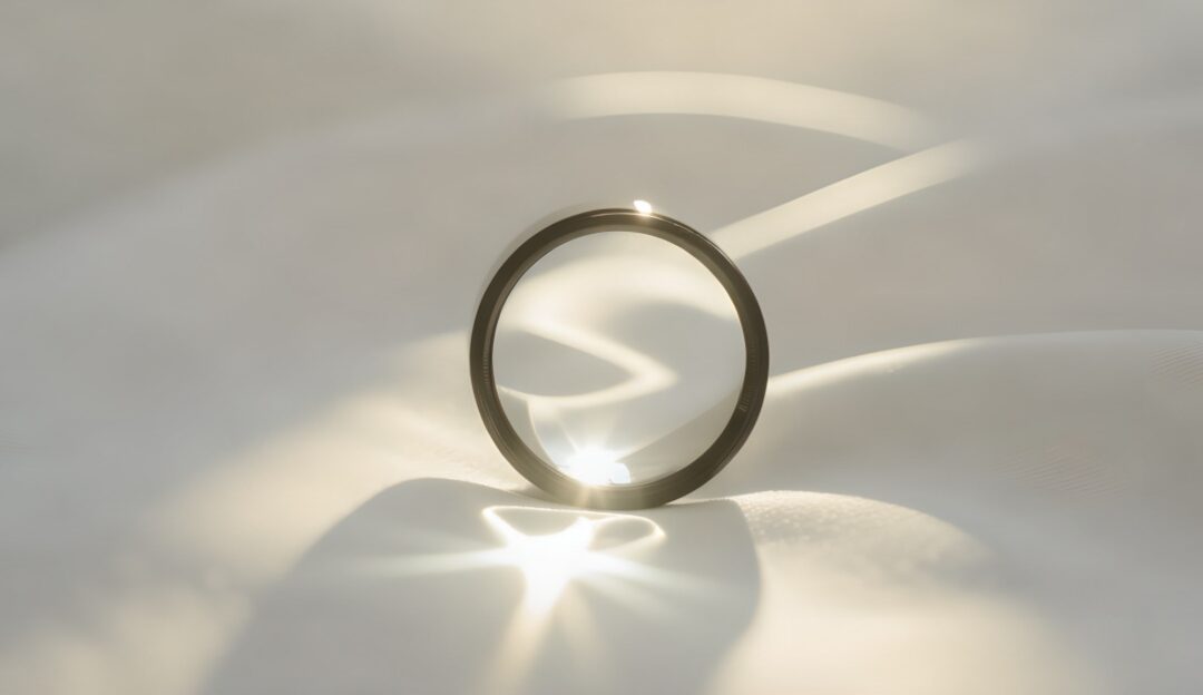 A bright full-width 1200x624 landscape photograph of a clear lens focusing a sunbeam into a single point, symbolizing one-pointed mind alignment.