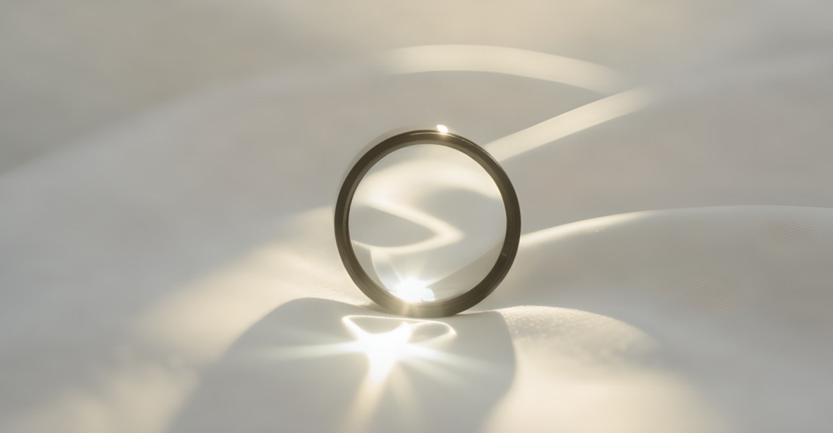 A bright full-width 1200x624 landscape photograph of a clear lens focusing a sunbeam into a single point, symbolizing one-pointed mind alignment.