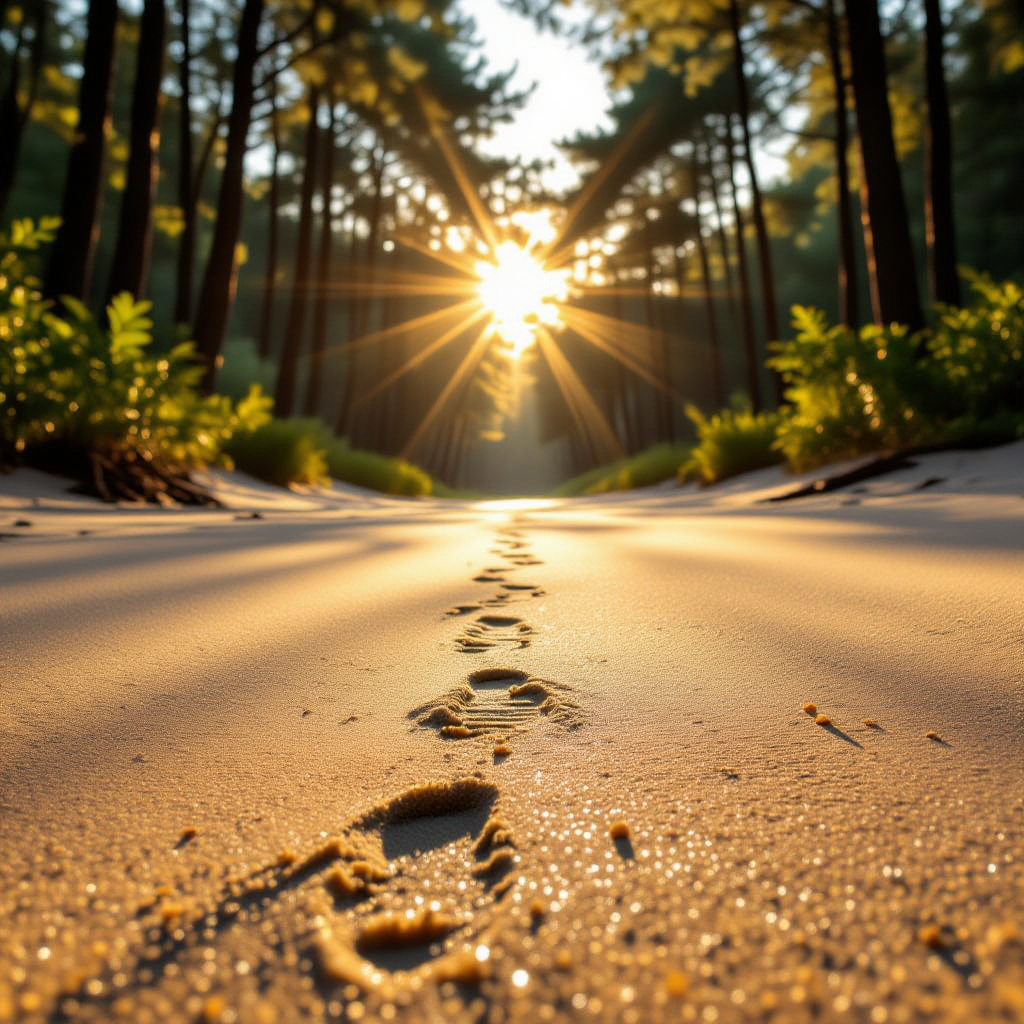 artspace-ai-1786559063 A luminous vertical pathway bathed in soft morning sunlight, symbolizing a person stepping forward onto the Divine 2-Step path of gratitude.