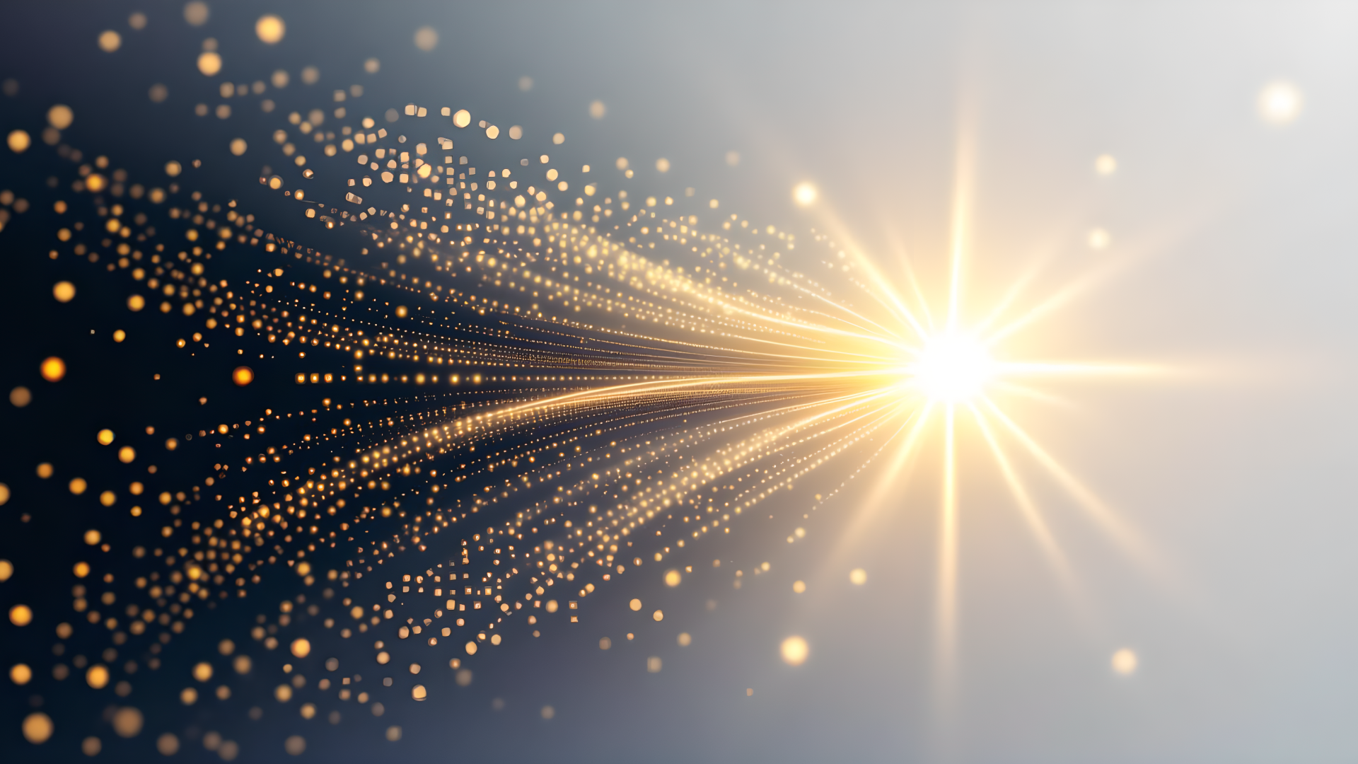 An abstract graphic illustrating individual points of light merging into a single, brilliant golden network of light, representing the World Healing Meditation field.